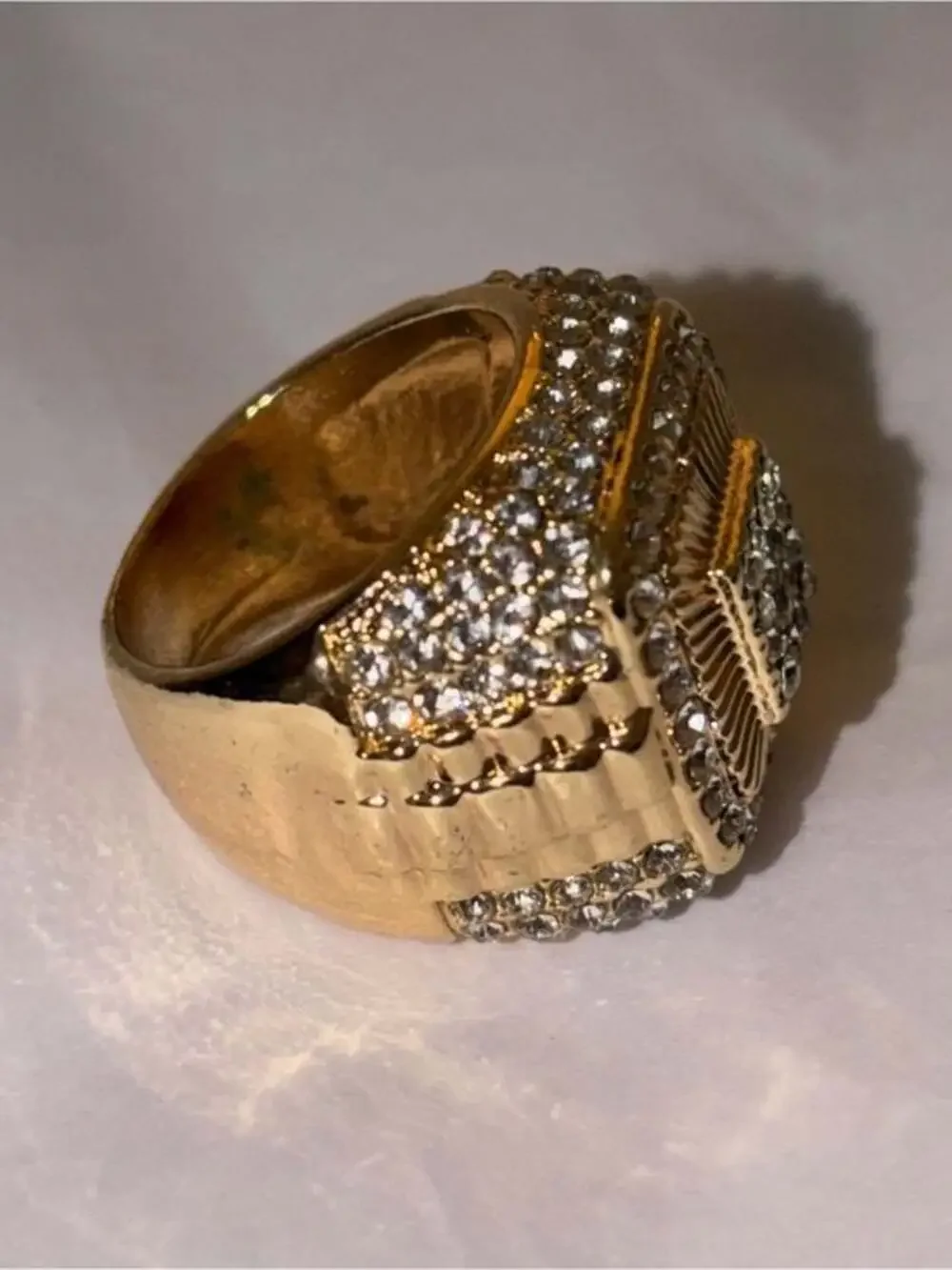 Gold-Tone Pave Square Statement Ring - Men 8
